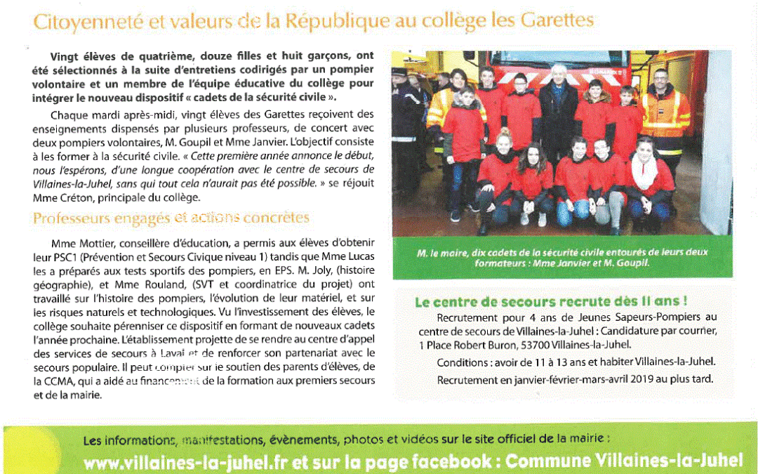 Les Cadet-te-s dans le bulletin municipal