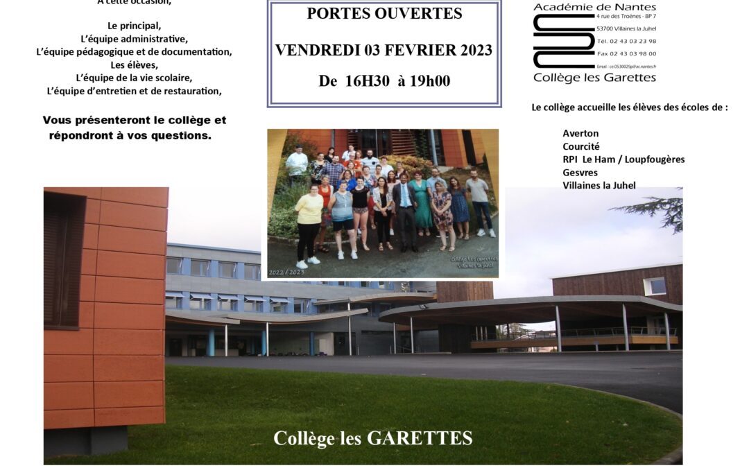 PORTES OUVERTES DU COLLEGE LE 03 FEVRIER 16H30 – 19H00